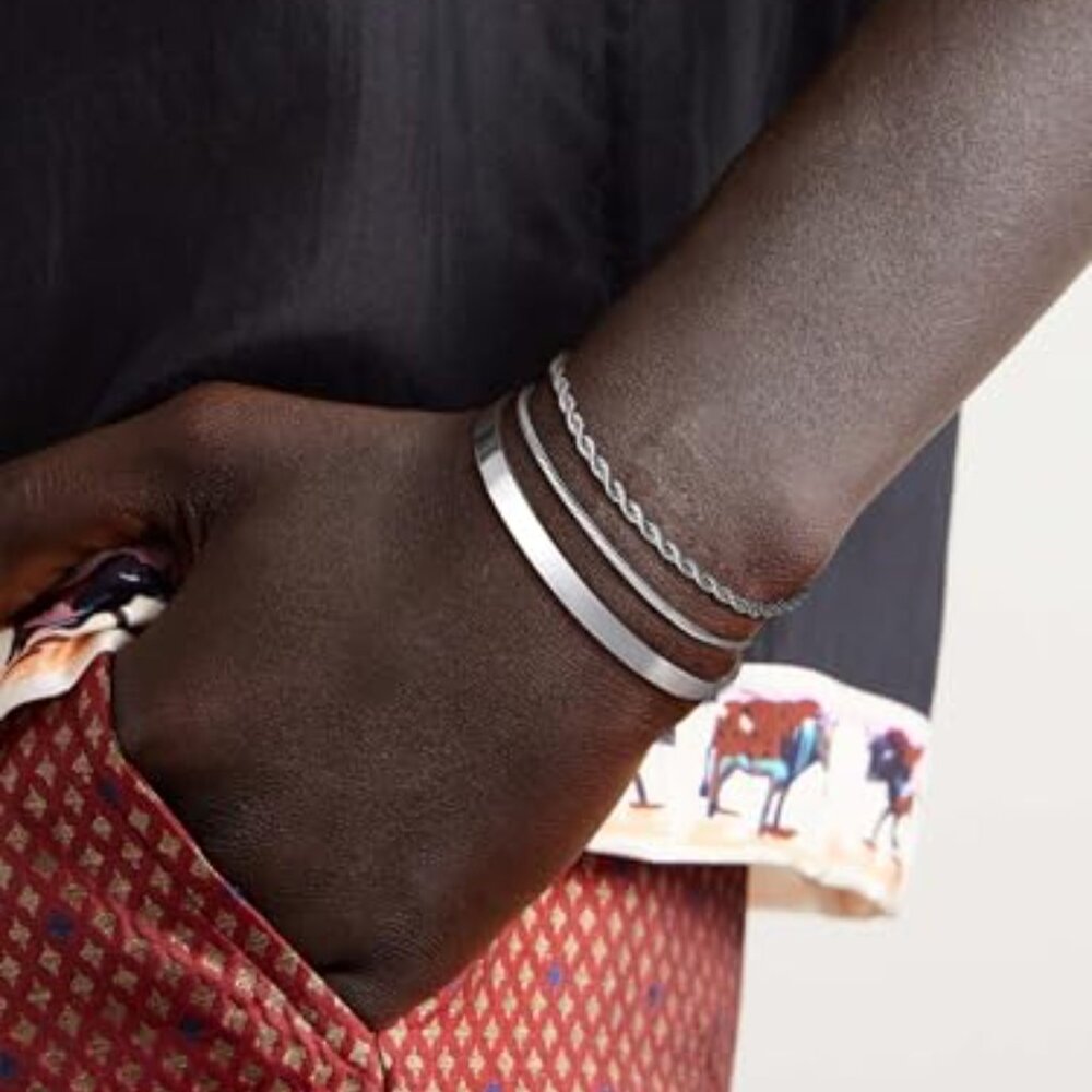 Silver Plated Men's Bracelet Set Stackable Minima… - image 5